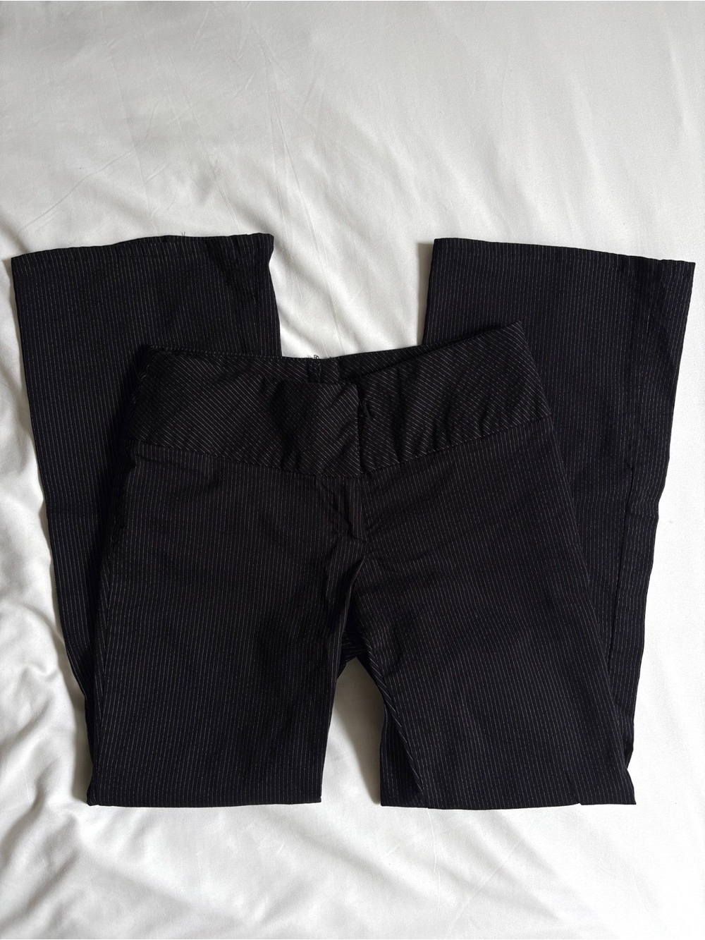 black pinstripe cropped capri bootcut  pants